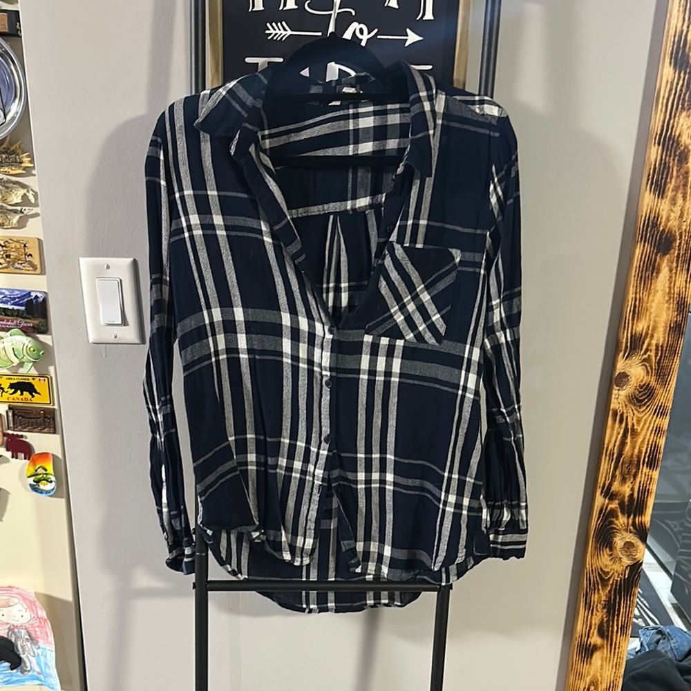 Lucky Brand Checkered Navy and White Shirt